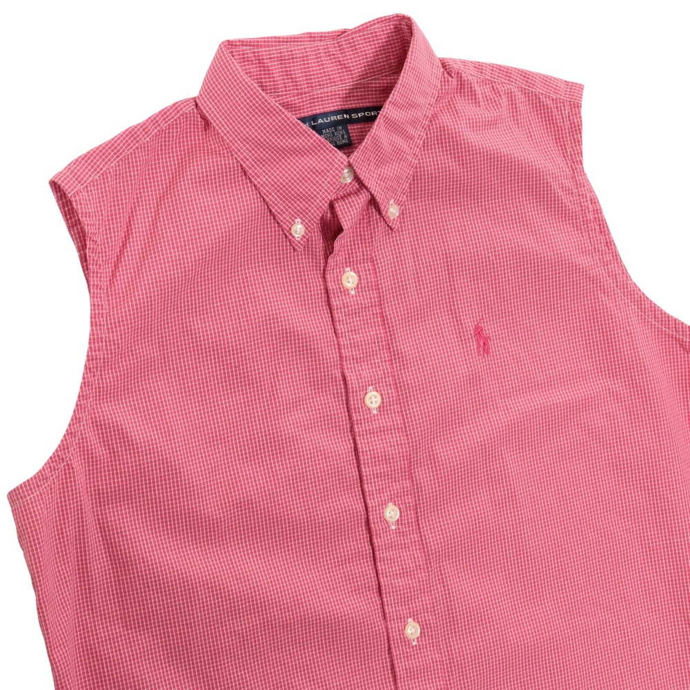 VTG Ralph Lauren Sport Sleeveless Shirt Western Cowgirl Gingham Hot Pink Women 8